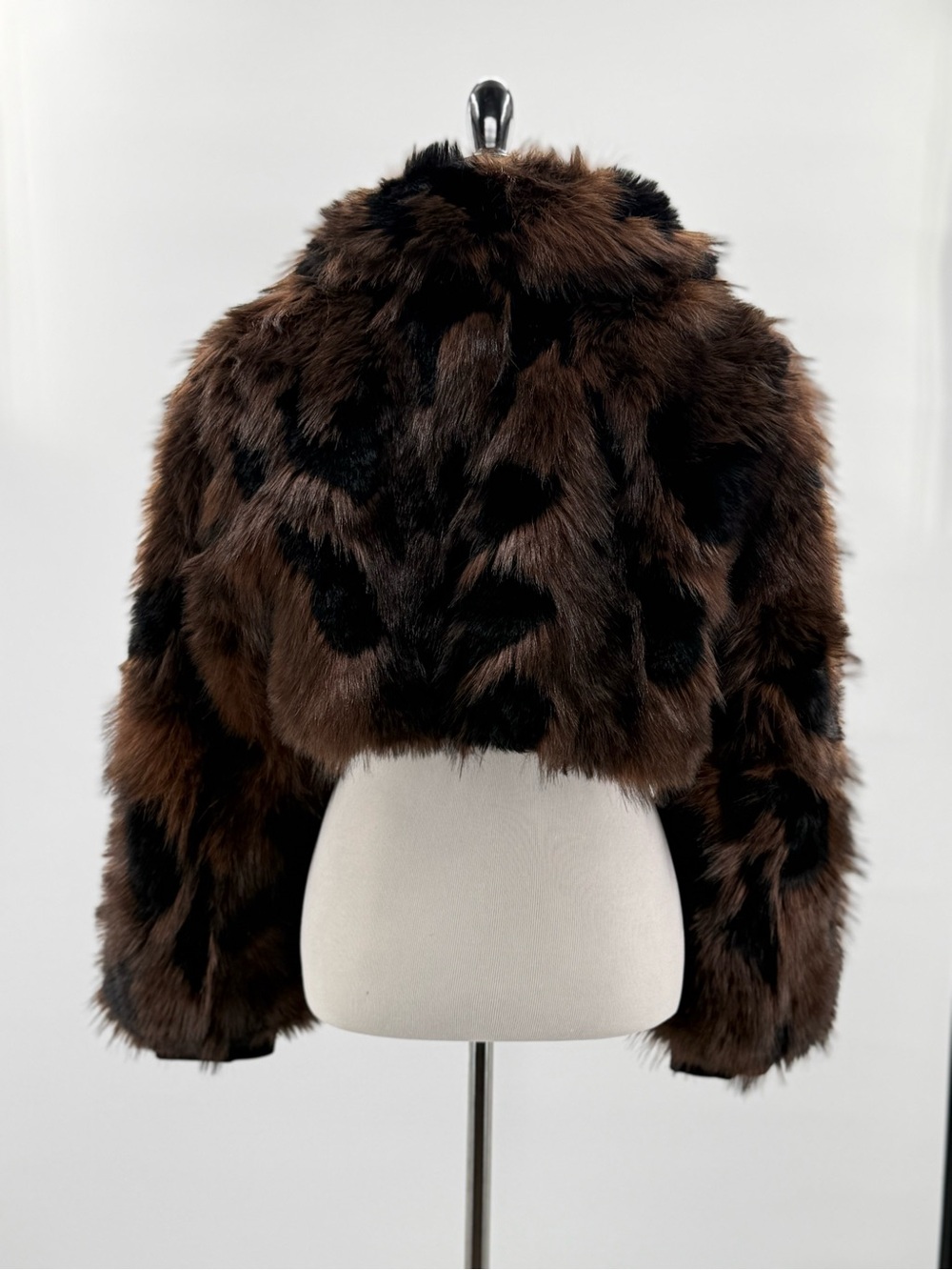 Azalea Wang Nightlife Brown Multi Faux Fur Cropped Jacket Coat Large - Picture 7 of 11